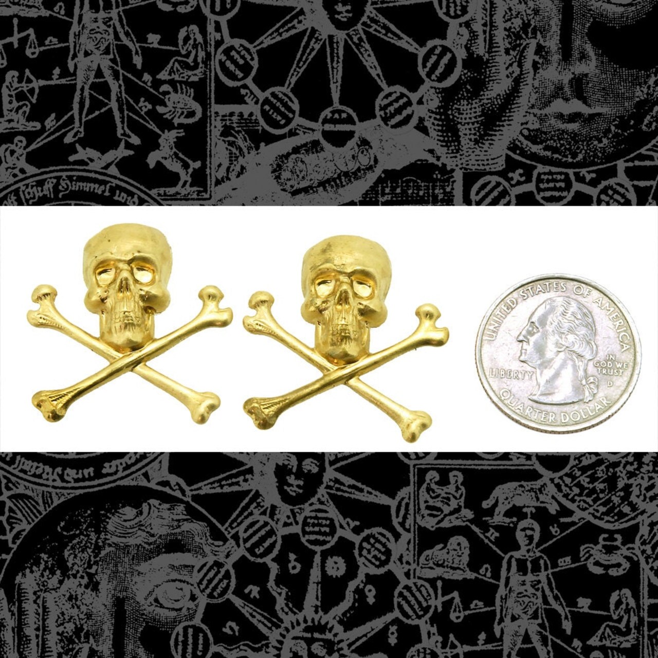 Raw Brass Skull and Crossbones Pendants - Set of Two - B-P25